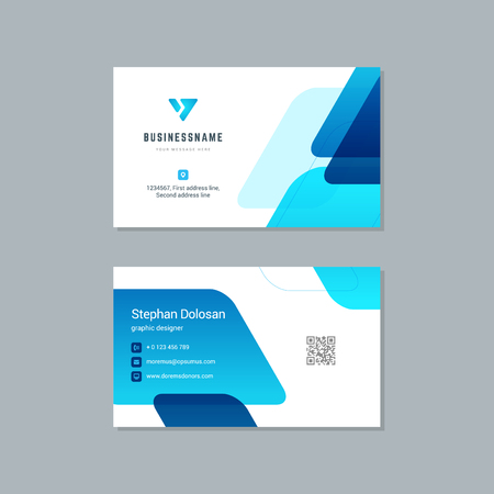 Business card design trendy blue colors template modern corporate branding style vector Illustration. Two sides with abstract logo on clean background.のイラスト素材