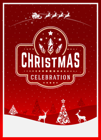 Christmas greeting card or poster design. Merry Christmas typography holidays wish  emblem template. Winter landscape vector background.のイラスト素材