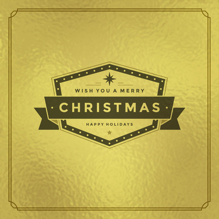 Christmas greeting card or poster design. Merry Christmas typography holidays wish emblem template. Golden vector background.のイラスト素材