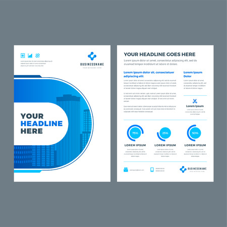 Blue brochure annual report flyer design template, vector abstract flat background with logo design.のイラスト素材