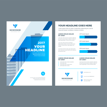 Blue brochure annual report flyer design template, vector abstract flat background with logo design.のイラスト素材
