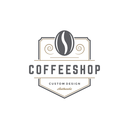 Coffee Shop Logo Template. Bean Silhouette Isolated On White Background. Vector object for Labels, Badges, Logos Design.のイラスト素材