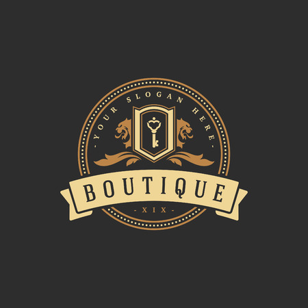 Luxury logo template vector object for logotype or badge Design. Trendy vintage royal style illustration, good for fashion boutique, alcohol or hotel brand.のイラスト素材