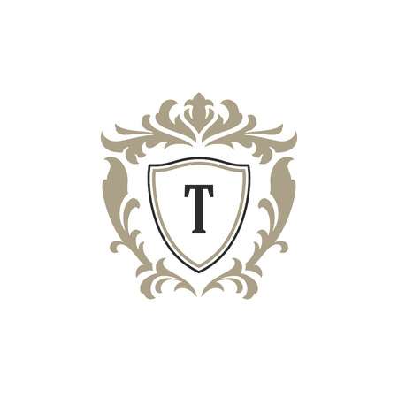 Luxury monogram logo template vector object for logotype or badge Design. Trendy vintage royal ornament frame illustration, good for fashion boutique, alcohol or hotel brand.のイラスト素材
