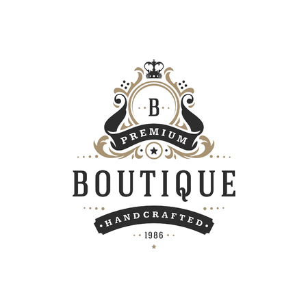 Luxury monogram logo template vector object for logotype or badge Design. Trendy vintage royal ornament frame illustration, good for fashion boutique, alcohol or hotel brand.のイラスト素材