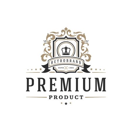 Luxury logo template vector object for logotype or badge Design. Trendy vintage royal style illustration, good for fashion boutique, alcohol or hotel brand.のイラスト素材