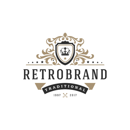 Luxury logo template vector object for logotype or badge Design. Trendy vintage royal style illustration, good for fashion boutique, alcohol or hotel brand.のイラスト素材