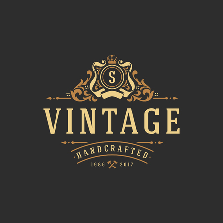 Luxury monogram logo template vector object for logotype or badge Design. Trendy vintage royal ornament frame illustration, good for fashion boutique, alcohol or hotel brand.のイラスト素材