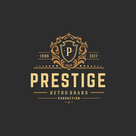 Luxury monogram logo template vector object for logotype or badge Design. Trendy vintage royal ornament frame illustration, good for fashion boutique, alcohol or hotel brand.のイラスト素材