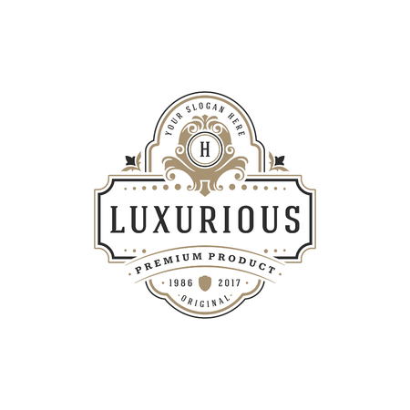 Luxury monogram logo template vector object for logotype or badge Design. Trendy vintage royal ornament frame illustration, good for fashion boutique, alcohol or hotel brand.のイラスト素材