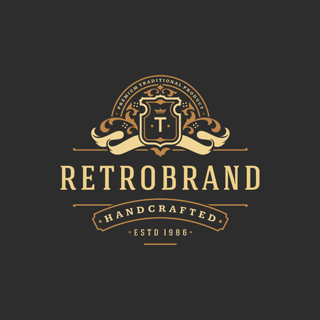 Luxury monogram logo template vector object for logotype or badge Design. Trendy vintage royal ornament frame illustration, good for fashion boutique, alcohol or hotel brand.の写真素材