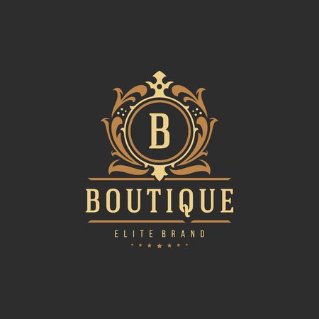 Luxury monogram logo template vector object for logotype or badge Design. Trendy vintage royal ornament frame illustration, good for fashion boutique, alcohol or hotel brand.の写真素材