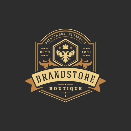 Luxury logo template vector object for logotype or badge Design. Trendy vintage royal style illustration, good for fashion boutique, alcohol or hotel brand.の写真素材