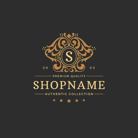 Luxury monogram logo template vector object for logotype or badge Design. Trendy vintage royal ornament frame illustration, good for fashion boutique, alcohol or hotel brand.のイラスト素材