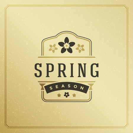 Spring Badge Vector Typographic Design Vintage Greeting Card. Golden textured Background.のイラスト素材