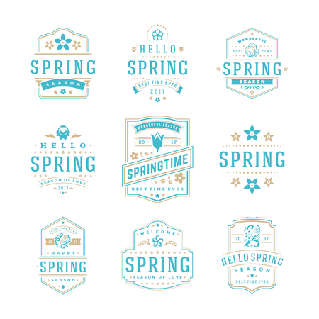 Spring Typographic Badges Design Set. Vector Vintage Logos Elements good for Spring Greeting Cards.のイラスト素材