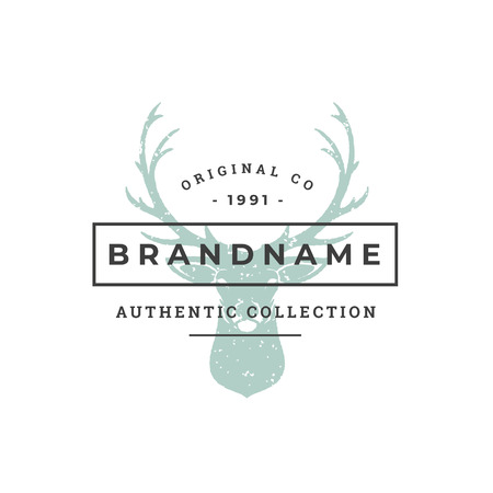 Deer hand drawn logo isolated on white background vector illustration for labels, badges, t-shirt and other design.のイラスト素材
