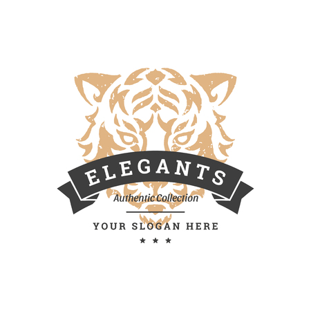 Tiger hand drawn logo isolated on white background vector illustration for labels, badges, t-shirt and other design.のイラスト素材