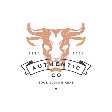 Cow hand drawn logo isolated on white background. Vector illustration for labels, badges, t-shirt and other design.のイラスト素材