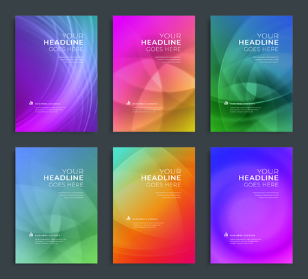 Modern abstract annual report, flyer design, brochure templates set. Vector illustration for business covers, corporate presentation banners. Colorful light lines.のイラスト素材