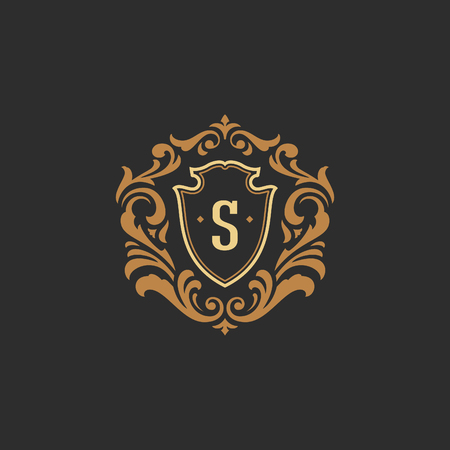 Luxury monogram logo template vector object for logotype or badge Design. Trendy vintage royal ornament frame illustration, good for fashion boutique, alcohol or hotel brand.のイラスト素材