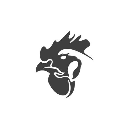 Rooster head silhouette isolated on white background vector object in retro style. Can be used for logo or badge. Farm animal.のイラスト素材