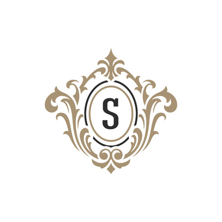 Luxury monogram logo template vector object for logotype or badge Design. Trendy vintage royal ornament frame illustration, good for fashion boutique, alcohol or hotel brand.のイラスト素材