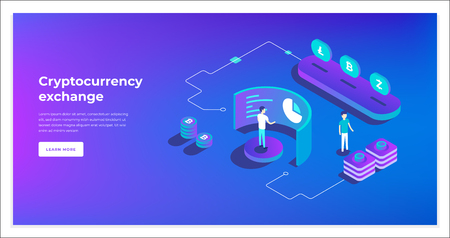 Cryptocurrency exchange and blockchain isometric composition. infographics vector illustration.のイラスト素材