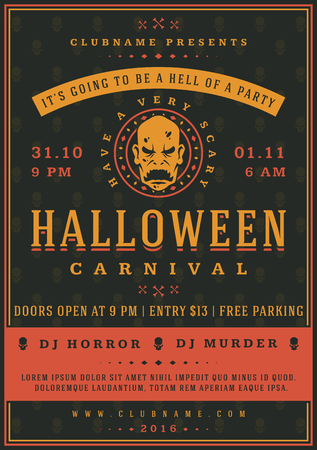 Halloween Night Party Poster Design Template. Typography flyer invitation vector illustration.のイラスト素材