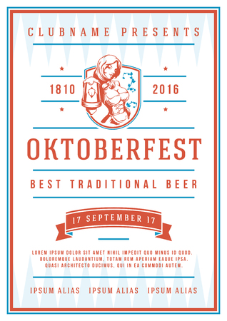Oktoberfest beer festival celebration poster or flyer template retro typography. Oktoberfest Badge or Logo Retro Vector illustration.のイラスト素材