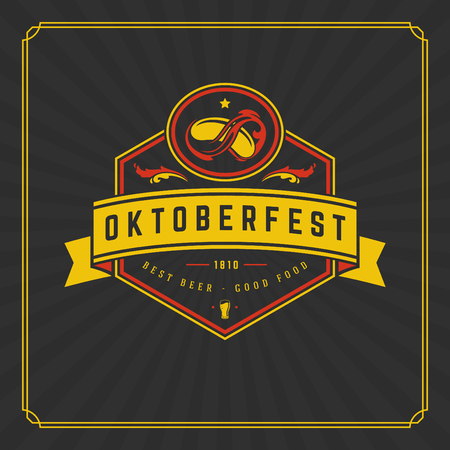 Oktoberfest Greeting card or Flyer on textured background. Beer festival celebration. Oktoberfest Badge or Logo Retro Vector illustration.のイラスト素材
