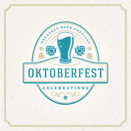 Oktoberfest Greeting card or Flyer on textured background. Beer festival celebration. Oktoberfest Badge or Logo Retro Vector illustration.のイラスト素材