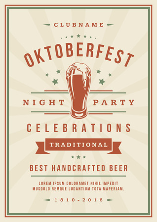 Oktoberfest beer festival celebration poster or flyer template retro typography. Oktoberfest Badge or Logo Retro Vector illustration.のイラスト素材