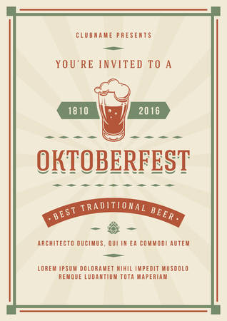 Oktoberfest beer festival celebration poster or flyer template retro typography. Oktoberfest Badge or Logo Retro Vector illustration.のイラスト素材