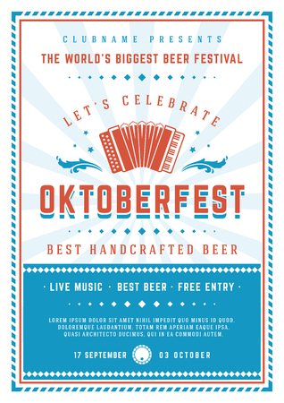 Oktoberfest beer festival celebration poster or flyer template retro typography. Oktoberfest Badge or Logo Retro Vector illustration.の写真素材