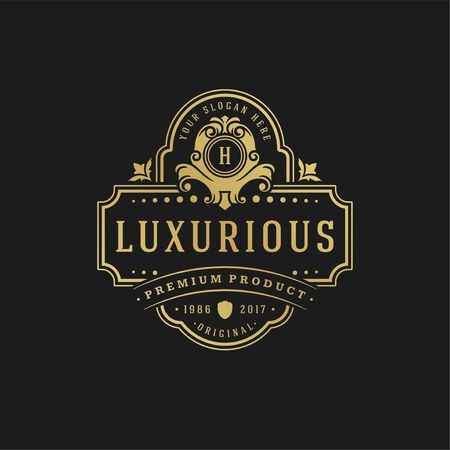 Luxury  design template Victorian vignettes royal ornament shapes for logotype or badge design.のイラスト素材
