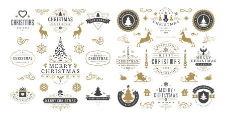 Christmas and happy new year wishes labels and badges setのイラスト素材