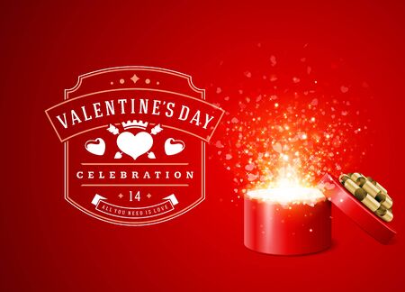 Happy valentines day greeting card design and gift box with hearts confetti vintage typographic wishのイラスト素材