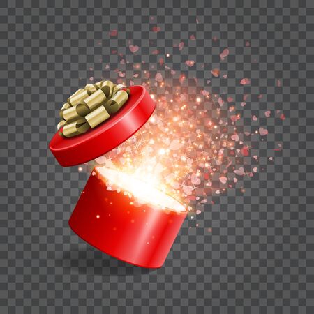 Gift box and hearts confetti isolated on transparency background vector illustration. Easy replace backdrop design element for web banner and print design.のイラスト素材