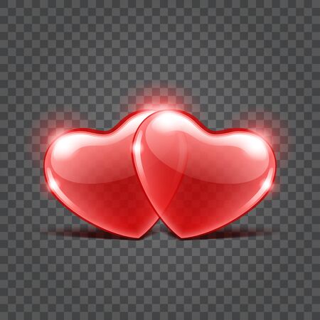 Two red shiny hearts shapes isolated on transparency background vector illustrationのイラスト素材