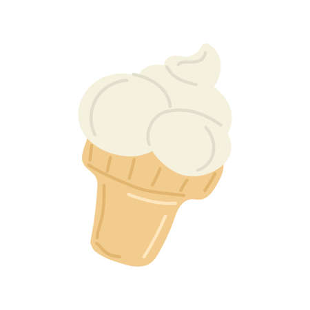 Fresh appetizing white vanilla ice cream cornet vector doodle illustration. Cone whipped creamy dairy dessert cold delicious tasty summer snack isolated. Sweet natural organic waffle cornetのイラスト素材