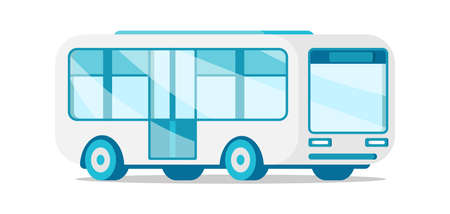 Shuttle bus passenger public commuter transportation service isometric vector illustration. City travel suburb or intercity old fashioned vehicle with windshield headlights and doors isolatedのイラスト素材