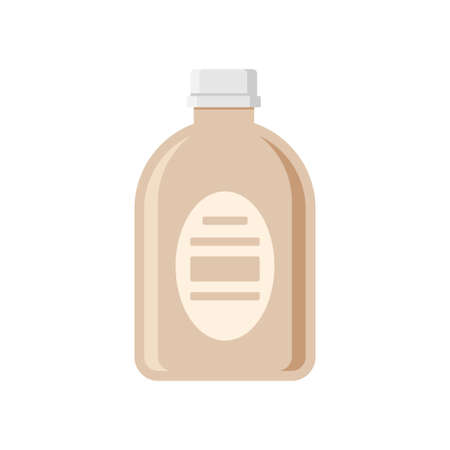 Liquid soap in beige plastic container with lid vector flat illustration. Hygienic cosmetic chemical product for washing hands and body care cleaning procedure isolated. Antibacterial sanitizerのイラスト素材