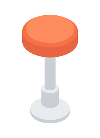 Red classic circle bar stool isometric vector illustration. High chair for interior design. Modern comfortable indoor furniture with metallic round basic for comfortable sitting. Furnishing for seatのイラスト素材