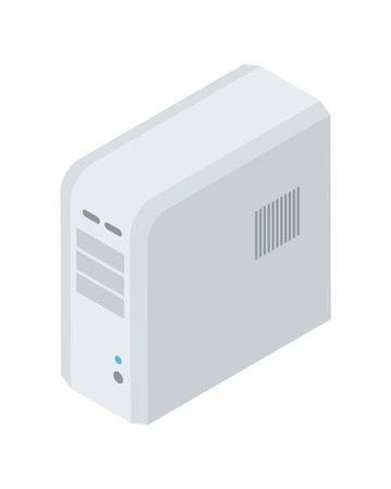 Vintage computer electronic system unit isometric vector illustration. Retro electrical equipment internet browsing online work use digital technology isolated. Engineering processor repair serviceのイラスト素材