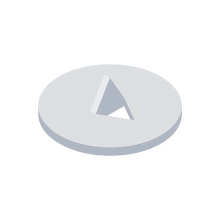 Retro metal round button with needle for documents attaching isometric vector illustration. Vintage circle stationery pin for marking and fixing paper notes isolated. Pushing point knob snapのイラスト素材