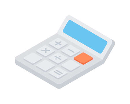 Retro electronic calculator with display and buttons isometric vector illustration. Vintage accounting device for balance financial mathematics calculating. Business educational equipment isolatedのイラスト素材