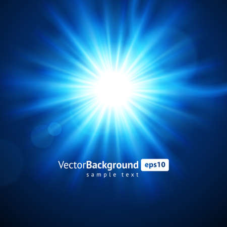 Bright star sun light natural illumination with sunny glare blue space star explosion business background vector illustration. Lens flare lighting innovation spotlight blurred sunbeam shiny effectのイラスト素材