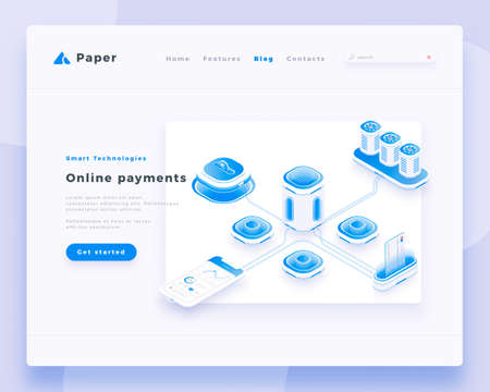 Online payments concept landing page header template. 3d isometric vector illustration.のイラスト素材