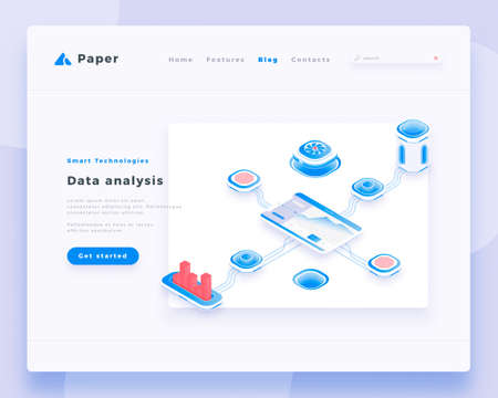Data analysis concept landing page header template. 3d isometric vector illustration.のイラスト素材